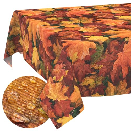 Tischdecke Stoff abwaschbar Tischtuch Tafeldecke pflegeleicht Lotuseffekt schmutz- & wasserabweisend für Indoor Outdoor Tischdecke 100x140cm Schnittkante Herbst Ahorn