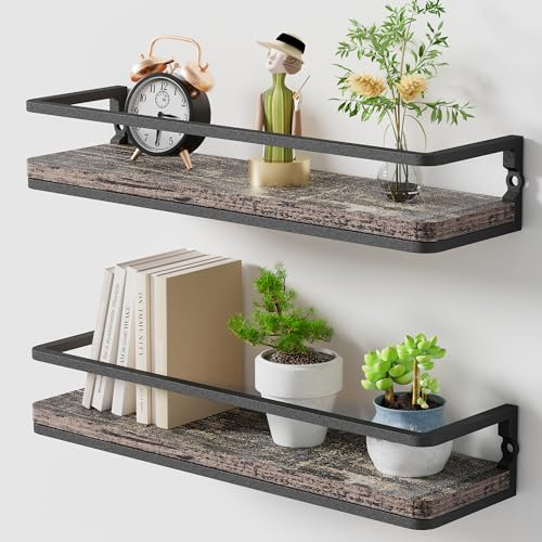 AFAjwsc Schweberegale Wandregal Holz 2er Set 42cm, Paulownia Regal Wand | für Badezimmer,Schlafzimmer,Wohnzimmer,Küche,Home Office,Waschküche