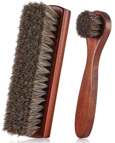 Juego de 2 cepillos para zapatos de crin de caballo, aplicadores para el cuidado del cuero, paño de limpieza brillante con estuche (juego de cepillos para zapatos G)