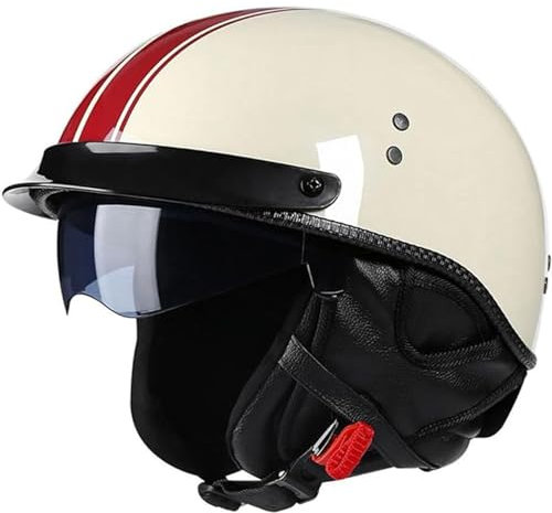 QJWMatic Retro Motorrad Halbhelme Motorradhelm Für Herren Und Damen ECE-Zertifizierung Jethelm Mit Visier Für Bike Moped Scooter Offenem Helm H,XL61-62CM