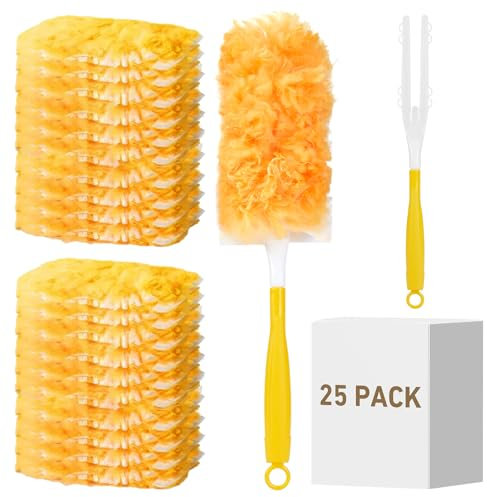 360° Duster Refills Kit for Swiffer Duster, 25 Pack & 1 Handle, Multi-Surface Dusters with 4X Cleaning Power. Efficient Duster Kit for Cleaning Pet Hair, Home, Office, Blinds, Furniture and More