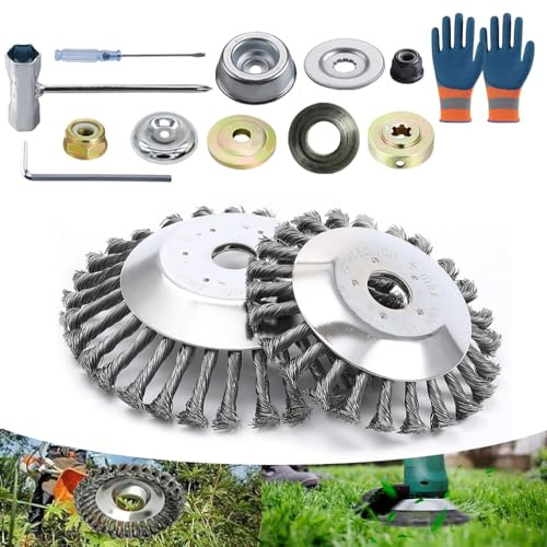 Unkrautbürste für Rasentrimmer,2 Stücke Motorsense Drahtbürste,Kegel Unkrautbuerste,Profi Unkrautbürste Freischneider,Wildkrautbürste,Freischneider Zubehör Jäten Drahtbürste(6+8Zoll) (A)