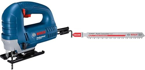 Bosch Professional scie sauteuse GST 8000 E (avec 1 lame T144 D, pare-éclats, dans boîte carton) + 3x Lames de scie sauteuse Expert ‘Plastic Composites Clean’ T 301 CHM