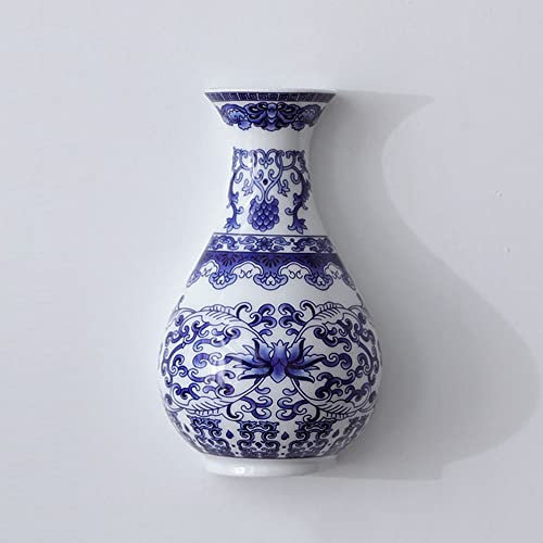 GLJTUO Chinoiserie-Wandvase Aus Keramik, Blaues Und Weißes Porzellan, Blumenarrangement, Bürohandwerk, Kreative Hängevase, Wohnzimmer, Heimsammlung, Ornamente (A)