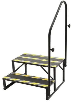 WJPUELUO Marchepieds pour Camping-Cars 2 Marches, Escabeau de Caravane, Acier au Carbone Épaissi, avec Main Courante, Antidérapant pour Entrée et Sortie en Toute Sécurité, pour Remorque,2 Steps