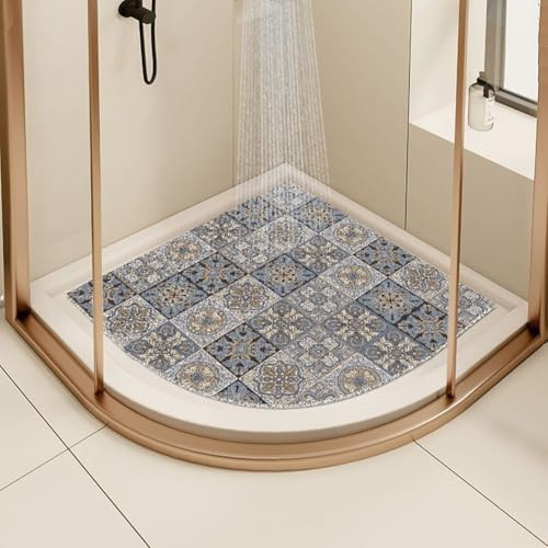 Navy Curved Quadrant Shower Mat for Corner Bath - Anti Mould, Non-Slip, Drain (70x70cm)