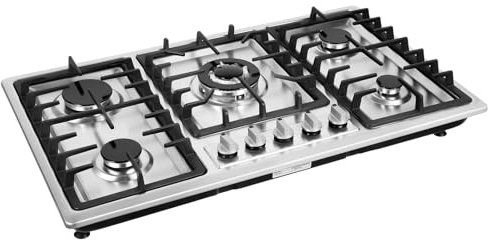 banborba Piano cottura a gas 5 fiamme, fornello a gas in acciaio inox con protezione automatica della fiamma, fornello a gas da incasso per casa, fornello a gas per gas naturale, fuoco potente,