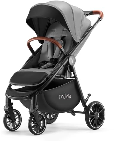 Tinyiota Stroller for Babies,Toddler Strollers with Large UPF 50+ Canopy,Luxury Baby Stroller with Leather Handle & Spacious Seat, One-Hand Foldable Pushchair,Baby Carriage with Lie-Flat Mode(Gray)