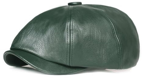 GIBZ Damen Ballonmütze aus PU Leder mit Krempe, Modische Verstellbare Baskenmütze für Damen, Schlichte Cabbie Visiermütze, Grün