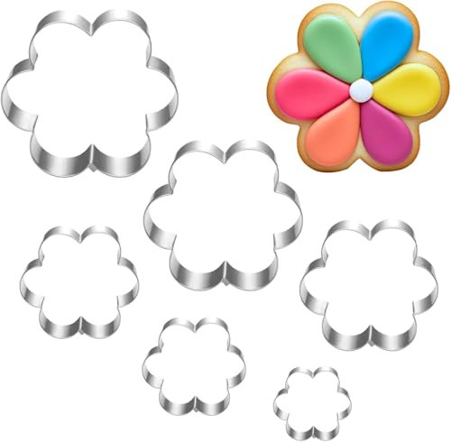 UKoosien Flower Cookie Cutter Set-6 Pieces-10.2 cm 9 cm 7.5 cm 6.4 cm 4.5 cm 2.4 cm-Dishwasher Safe-Flower Shaped Cookie Cutters for Baking, Fondant, and Decorations