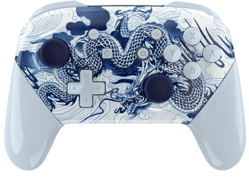 eXtremeRate Faceplate Backplate Handles for Nintendo Switch Pro Controller, The Porcelain Dragon Replacement Hand Grip Housing Shell Buttons for Nintendo Switch Pro Controller - NO Controller