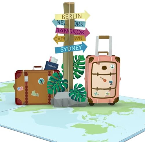 MOKIO® Pop-Up Karte – Reise – 3D Geburtstagskarte für einen Urlaub oder als Grußkarte zum Geburtstag oder Abschied