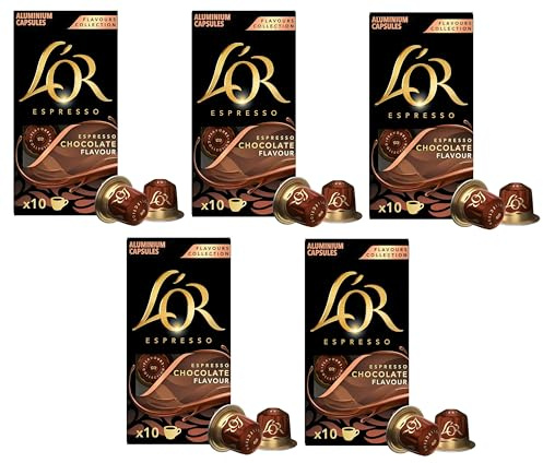 L'OR Espresso Chocolate Flavour Nespresso Compatible Aluminum Coffee Capsules x10 (Pack of 5, Total 50 Pods)