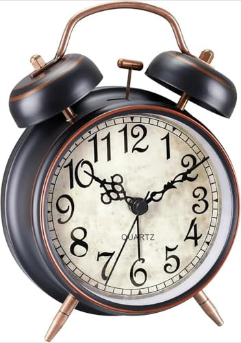 YsyYey Sveglia analogica vintage a doppia campana, 10 cm, design retrò con luce notturna, analogica a batteria con campanello forte, sveglia antiquata per camera da letto