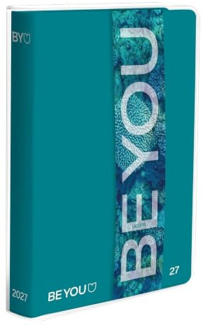 PRESTIGE & DELUXE Be You skoldagbok 2025-2026 blågrön blommig - standardstorlek 13,5 cm x 18,2 cm + nyckelring visselpipa och flerfärgad penna