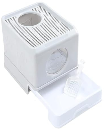Gatitos Baño para Gatos Caja De Arena Plegable para Gatos Tipo Entrada con Tapa Y Pala para para, Cajón, Grande para Todos Los Hogares(Grey)
