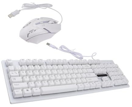 HIAKDOFT Wired Mechanical Keyboard and Mouse Set for Gaming and Office Use with USB Connection, White Luminous Backlit Keys, Suspension Keycap Design