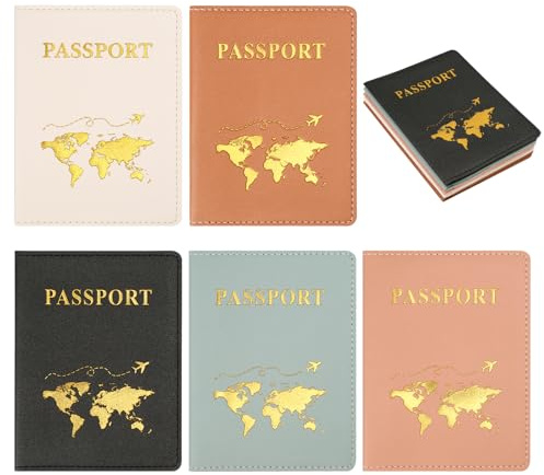 5 Stück Reisepasshülle, PU Leather, Schwarz, Weiß, Braun, Rosa, Hellblau