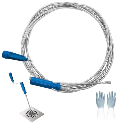 Jerhyun Sonda Sturatubi, Stura Tubi di Scarico con Guanti Adatto per WC, Vasche da Bagno e Lavabi (Blu-5m)