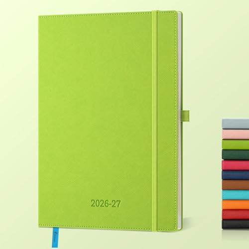 IN-LUXPRO Kalender 2026 2027 Wochenplaner Horizontal PU-Hartschale | 18 Monate Terminplaner (Jul 2026 bis Dezember 2027) in A4 29x21,5CM ausgestattet Monatsregister Einstecktasche, Wasabi Grün