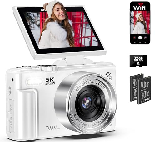 5K Digital Camera for Photography - 75MP WiFi Vlogging Camera for YouTube - UHD 18X Zoom Digital Cameras with Flip Screen 3 180° - Travel Photography Flash Camara for Beginners & Adults
