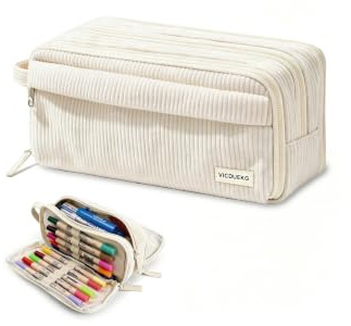 VICDUEKG Trousse à crayons en tissu velours côtelé avec 4 compartiments - Grande trousse d'écolier - Pour adultes, filles, garçons - Pour l'école, le bureau