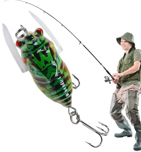 Süßwasser-Angelköder,Angelköder für Barsche - Bass Bait Angelköder | Zikaden-Angelköder, Angelausrüstung für Barschköder, Süßwasserköder, realistische Schwimmköder, Angelzubehör