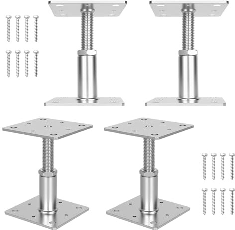 Mantigositeen 4x Höhenverstellbarer Pfostenträger | 110x110x150mm Silber | Feuerverzinkter Stützenfuß | Bodenplatte zum Aufschrauben für Carport, Pergola, Zaun
