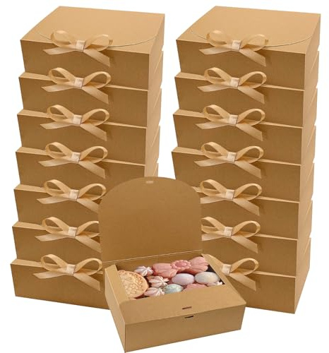 14 Stück Kraftkarton Box Deckel, 16.5x16.5x5cm Braun Geschenkkarton | Geschenkverpackung mit Bändern zum Selber Aufbauen , für Hochzeit Geburtstag Weihnachten