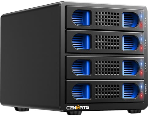 4 Bay RAID-hårddiskhölje med fläkt för 2,5/3,5 tum SATA HDD/SSD med USB A/C 3.0-kabel, verktygsfritt HDD-aluminiumhölje, DAS