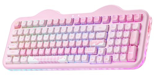 YUNZII C98 Clavier Mécanique sans Fil Thème Gâteau (Rose Mao, Candy) | Touches Transparentes MAO Oreilles de Chat, Bluetooth/2.4G/USB-C Filaire, Gasket, RGB, QWERTY, pour PC/Mac