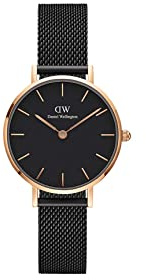 Daniel Wellington Petite Ashfield, Reloj para Mujer, Negro/Oro Rosa, Malla