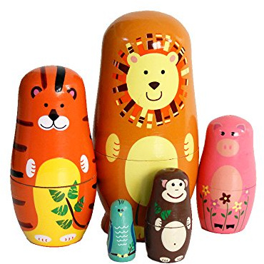 Oostifun Gobus hölzerne Verschachtelungs Puppe russische Verschachtelungs Puppe Sets für Home Office Dekoration Kinder Geschenke (Tiere)