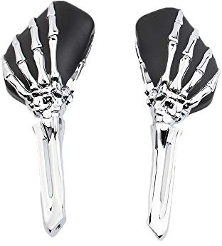 Motorrad Universal Schädel alle Aluminiumlegierung Skeleton Rückspiegel für Intruder Volusia/Yamaha/Shadow (Chrom schwarz)
