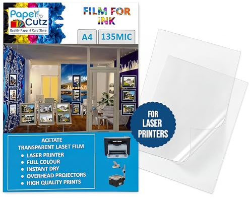 Papercutz A4 Laser Acetate Sheets (100 Sheets), 135 Micron Acetate Sheets A4, Transparent Paper for Printing, Overhead Projector Film, OHP Sheet, Clear Plastic Sheeting for Crafting
