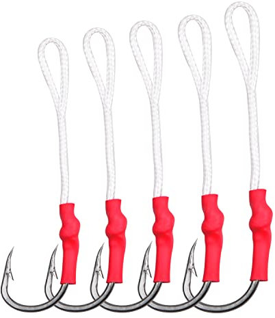 Angel-Jigassistent-Haken, 20 Stück Edelstahl Jigging Haken mit PE Schnur für Salzwasser Big Game Thunfisch Snapper Heilbutt Angeln (20 Stück 3/0)