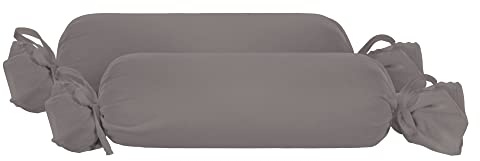 biberna Nackenrollenbezug Kissenbezug 15x40 cm, 2er Set grau | Jersey Baumwolle | Reißverschluss | weich & bügelleicht | Oeko-TEX Standard 100 | Doppelpack | Modell 0077144