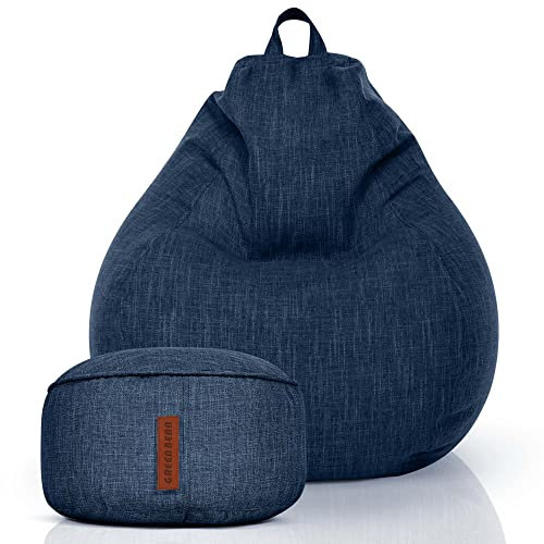 Green Bean 2er Set Indoor Sitzsack + Hocker mit EPS-Perlen Füllung - Fußhocker Fußkissen Sitz-Pouf Bodenkissen Liegekissen Sitzkissen Lounge Chair Sitzhocker Relax-Sessel Bean Bag Dunkelblau Navy