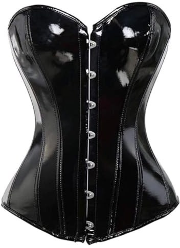 KUOSE Damen Body Shaper Dessous Gothic PVC Kunstleder Corsage Mieder Top Schwarz
