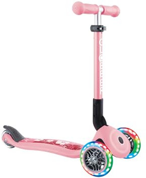 GLOBBER JUNIOR Foldable Fantasy Lights – Tretroller, 120/80 mm, ABEC 5, 3-rädrig, LED-Leuchtrollen, pastellrosa-Flowers