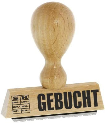 Office-Stempel/Lagertext – GEBUCHT - von Kaufhaus2010 Buchenholzstempel – Lagertextstempel zur Kennzeichnung von Rechnungen und anderen Dokumenten 4 cm lang