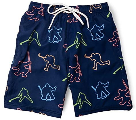 ChalkTalkSPORTS Hockey Swim Trunks – Neon Lights – Quick Dry Bathing Suit Boys Men – Hockey Gift for Boys Youth Adult – Youth Large