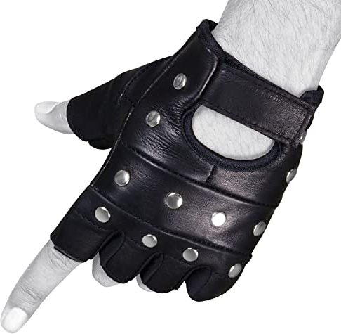 SHADOW DANCE UK Men's Gift Quality Classic Retro Driving Gloves 100% Genuine Leather - for Driving, Motorcycle, Riding, and Cycling, Mens Gloves ( FingerlessStuddedBlackGloves-XS)