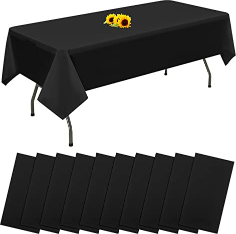10 Packungen Einweg-Tischdecken Schwarz rechteckige Kunststoff-Tischdecke 137 cm x 274 cm Premium-schmutzabweisende/wasserdichte Tischdecken für Geburtstag,Hochzeit,Party,Grillen,Picknick-Dekoration