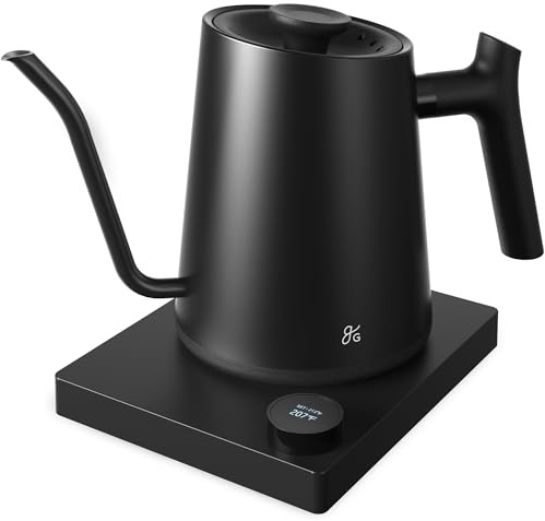 Greater Goods Electric Gooseneck Kettle, 1200W Stainless Steel with Precision Temperature Control, Fast Boil, BPA-Free, Ideal for Pour Over Coffee and Tea, 0.8L (Onyx Black)