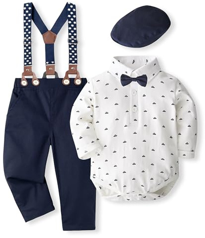Volunboy Baby Jungen Anzug Set Bekleidung Hemd mit Fliege + Hosenträger Hosen Strampler Anzug