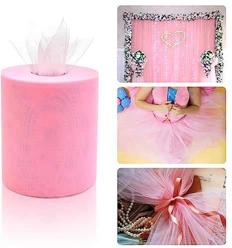 QINERSAW Tüll Rolle Rosa 15cm x 92m - Hochzeit Tischband Pink für DIY Tutu Rock, Party Deko, Handwerk Bogen, Crafts und Geschenk