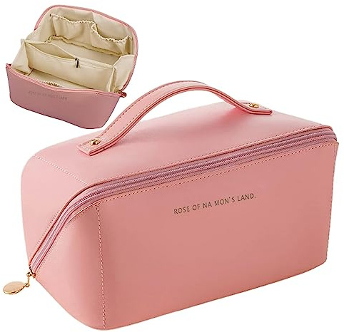 SJBAUTYO 1PCS Grande Trousse de Maquillage,Trousse à Maquillage Voyage avec Poignée,Étanche Portable Trousse de Rangement Toilette Femme,Idéal pour Les Voyages ou l'usage Quotidien,Le Rose