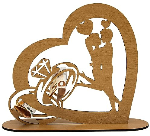 LEON FOLIEN Geldgeschenk Herzen Ringe Partner Geschenke - Hochzeitsgeschenk - brautpaar - Jubiläum - Verlobung - Hochzeit - Geschenkideen - zum Jahrestag - Tischdeko (Ohne Name Buche)