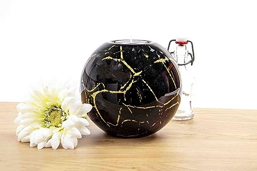 Mini Urn Teelichthalter - Schwarz Mit Blattgold 14cm - Für Haustier, Katze, Hund oder Asche - Kleine Größe